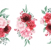 Watercolor flowers arrangements for wedding or greeting cards elements. Floral decorative composition design