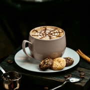 hot chocolate served with cookies
