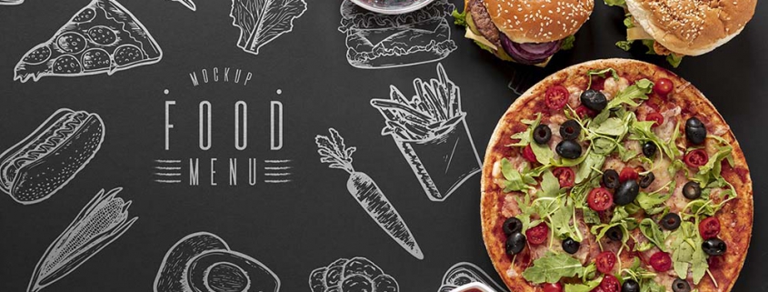 top-view-fast-food-black-background-mock-up