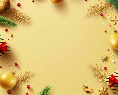 Merry Christmas and Happy New Years Golden background with golden gift box,ribbon and christmas decoration elements for Retail,Shopping or Christmas Promotion in golden style.Vector illustration