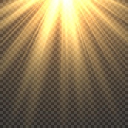Sunlight isolated. Sun light effect golden sun rays radiance. Yellow bright beams fiery sunset sunshine illustration